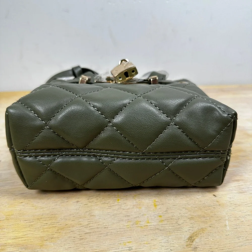 Badgley Mischka Mini Satchel Tote Olive Green Quilted Crossbody Handbag Lock NWT